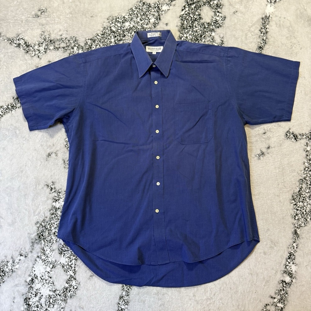 Givenchy Monsieur Shirt Mens Size 17 Blue Button Up Cotton Short Sleeve Casual